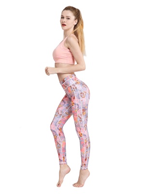 FINEMORE Women Yoga Pants High Waist Sport Workout Running Power Flex Yoga Leggings Printed---